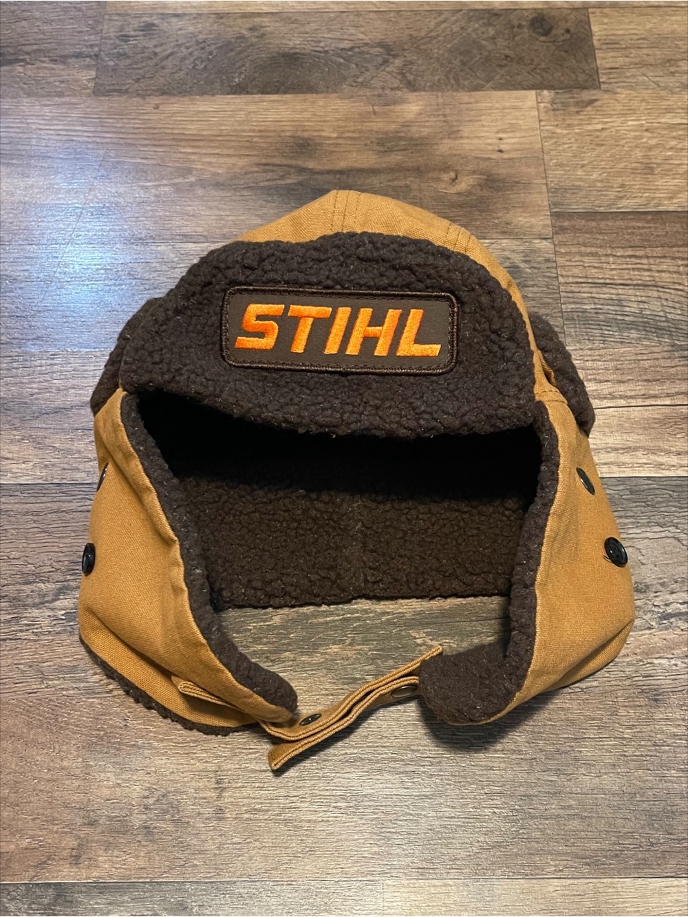 STIHL | Canvas Sherpa Lined Trapper Hat Ear Flaps Tan Brown